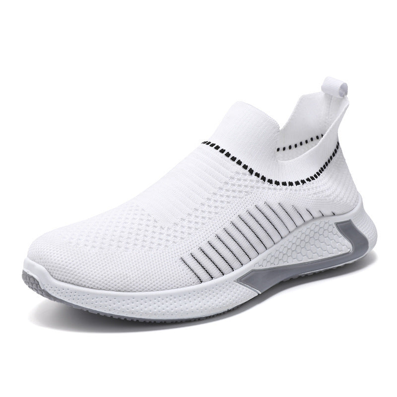 Fashion Mesh Sock Shoes With Striped Design Men Outdoor Breathable Slip-on Sneakers Csuale Lightweight Running Sports Shoes - Clothing Personality
