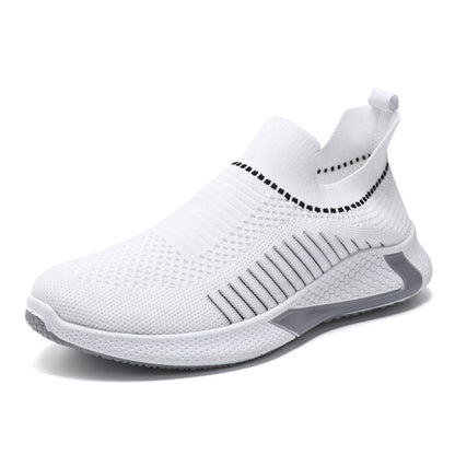 Fashion Mesh Sock Shoes With Striped Design Men Outdoor Breathable Slip-on Sneakers Csuale Lightweight Running Sports Shoes - Clothing Personality