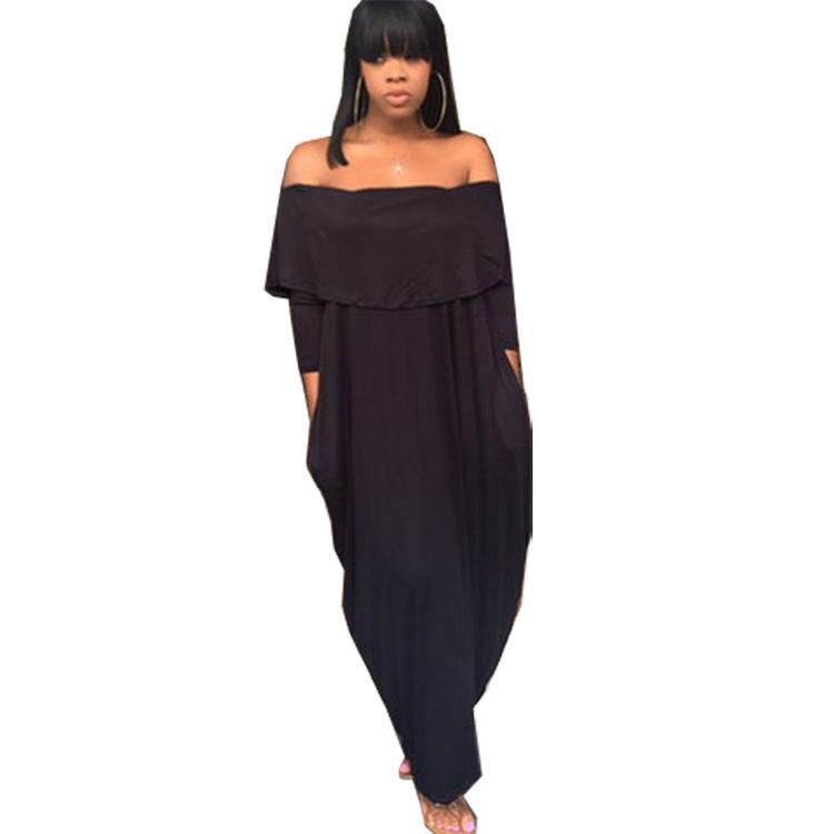 Women's Off Shoulder Fall and Winter Maxi Loose Fit Dress