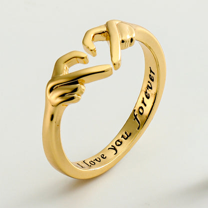 Romantic Heart Hand Hug Fashion Ring For Women Couple Jewelry Silver Color Punk Gesture Wedding Men Finger Accessories Gifts - Clothing Personality