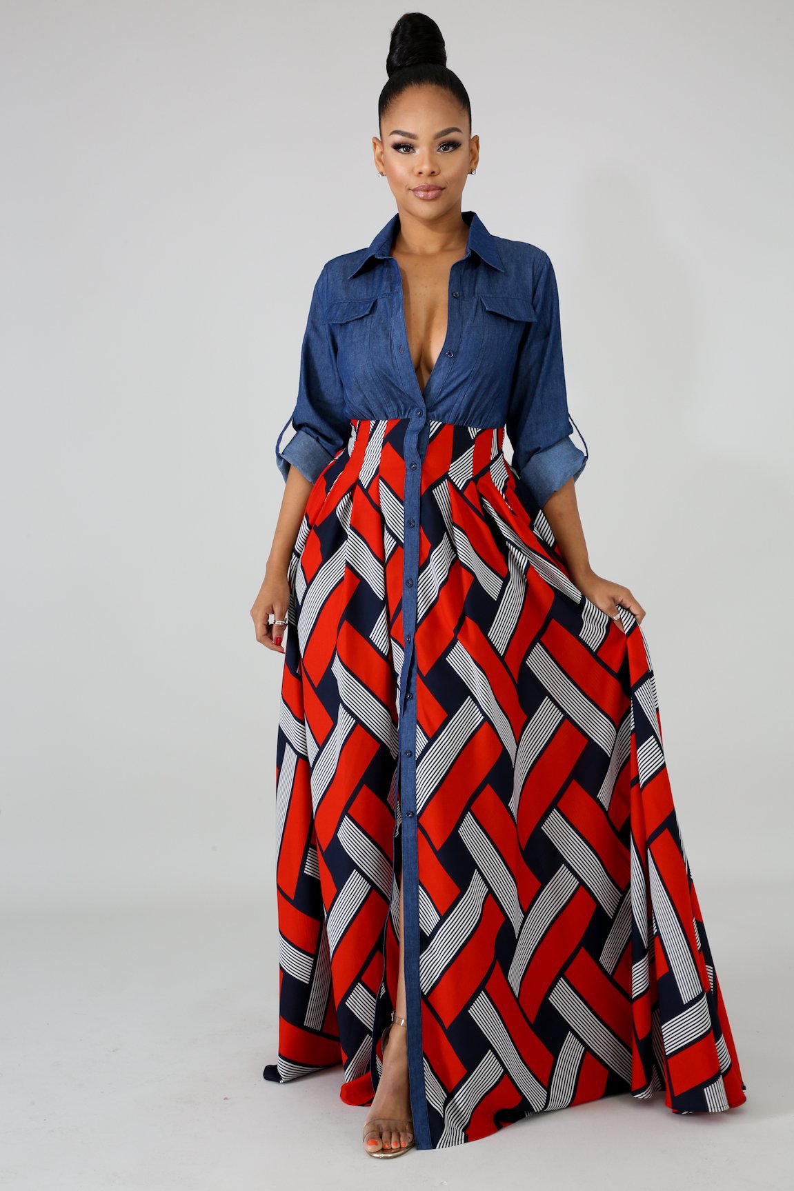 Women's Jean and African Print Maxi Dress