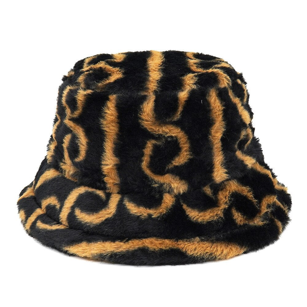 Colorful Unique Autumn Winter Camouflage Faux Fur Bucket Hats Fashion Warm Soft Velvet Fluffy Fisherman Hat Ladies Outdoor Panama