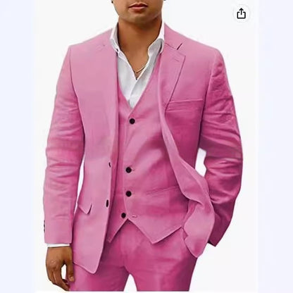Men's Casual Three-Piece Suit Vest Pants Groom Wedding Banquet Suit - Clothing Personality