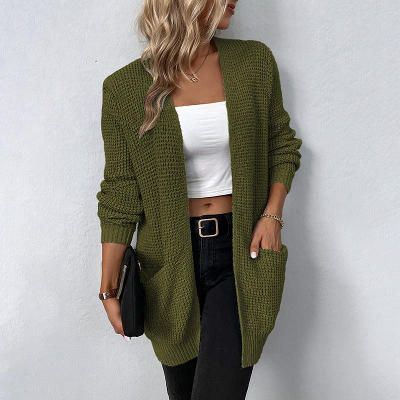 Women's Knit Sweater Cardigan with Pockets Solid Color