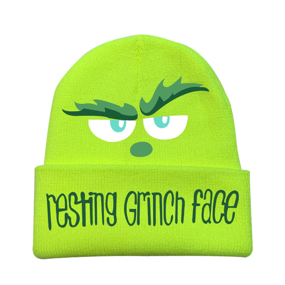 Christmas Wool Hat Knitting Hat Winter Printing Green Hair Strange Grinch Hat