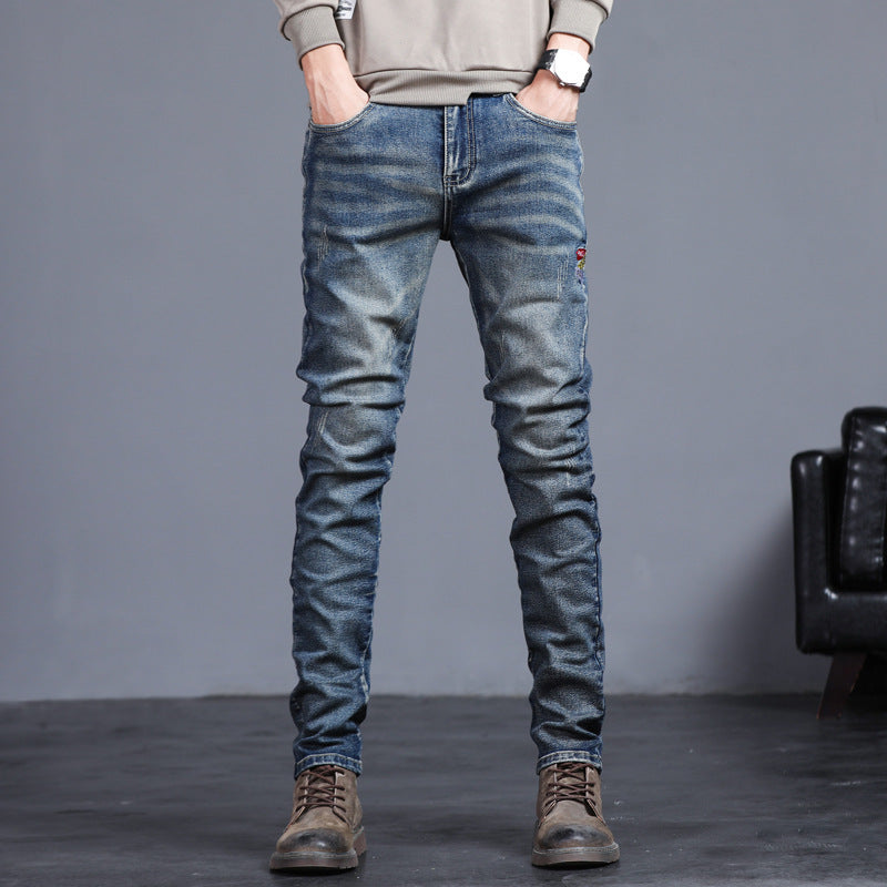 Youth Retro Embroidered Denim Pants - Clothing Personality