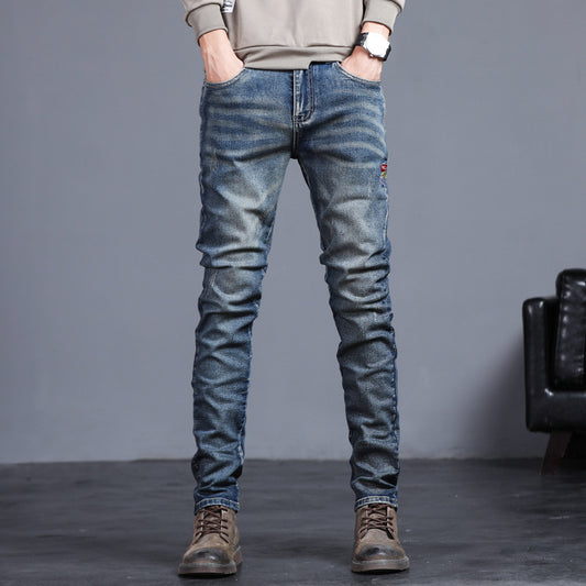 Youth Retro Embroidered Denim Pants - Clothing Personality
