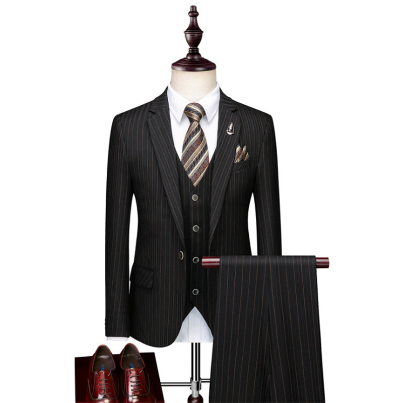Men's Pin Striped Suit Business casual suit men's three-piece suit - Clothing Personality