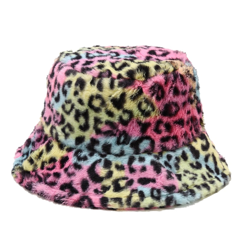 Colorful Unique Autumn Winter Camouflage Faux Fur Bucket Hats Fashion Warm Soft Velvet Fluffy Fisherman Hat Ladies Outdoor Panama