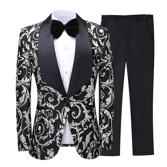 Two-piece Paisley Print Multi-colored Suit Formal Wear Wedding Gala - Clothing Personality