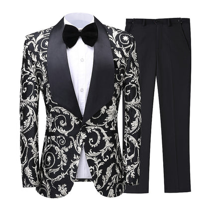 Two-piece Paisley Print Multi-colored Suit Formal Wear Wedding Gala - Clothing Personality
