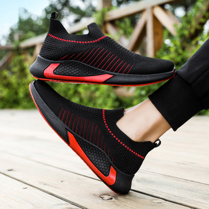 Fashion Mesh Sock Shoes With Striped Design Men Outdoor Breathable Slip-on Sneakers Csuale Lightweight Running Sports Shoes - Clothing Personality