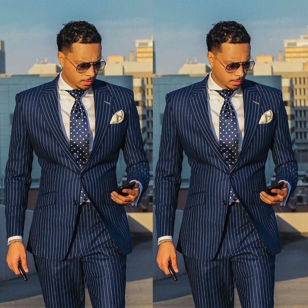Men's Pin Striped Suit Business casual suit men's three-piece suit - Clothing Personality
