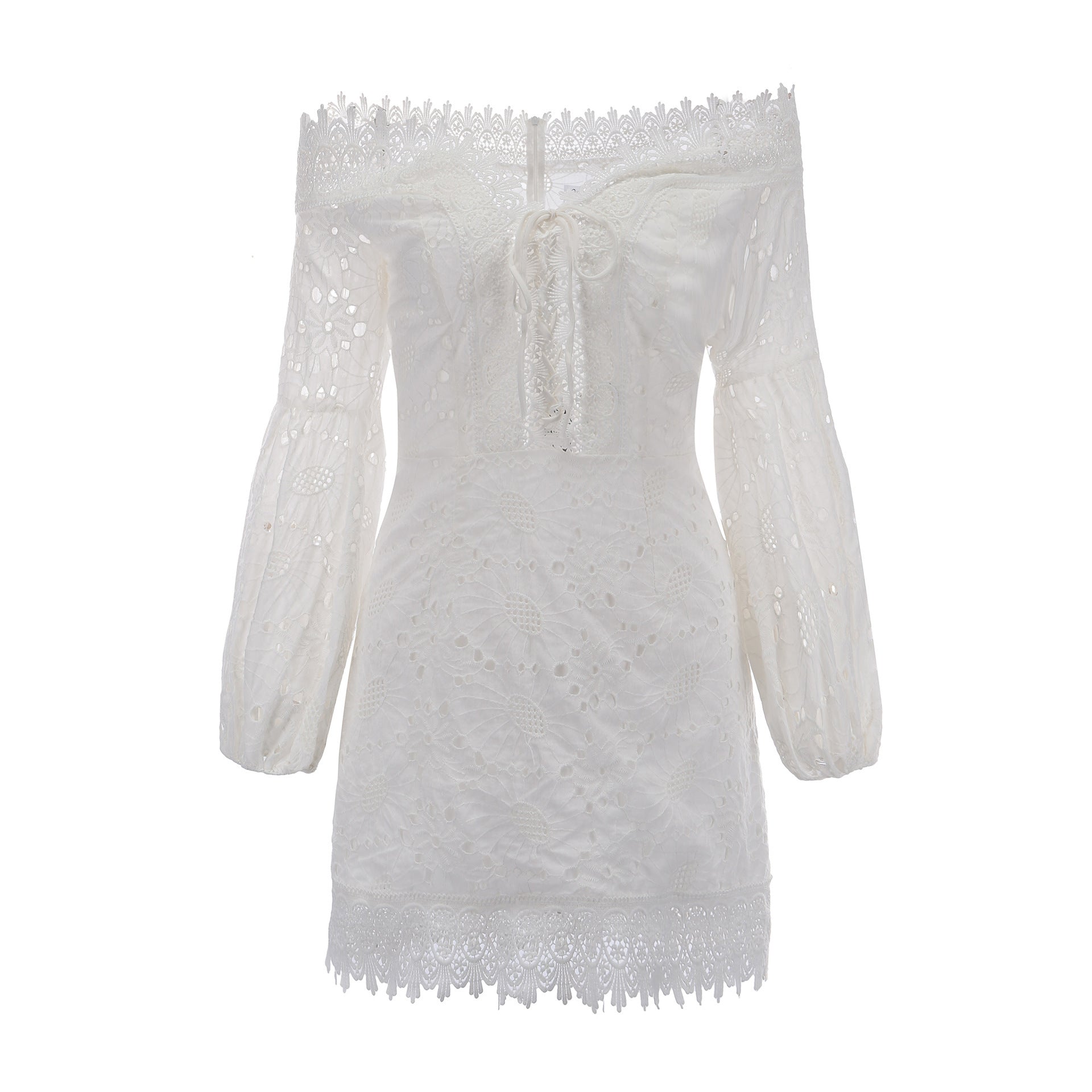 Women's White Off the Shoulder Lace Mini Babydoll Dress - Clothing Personality