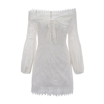 Women's White Off the Shoulder Lace Mini Babydoll Dress - Clothing Personality