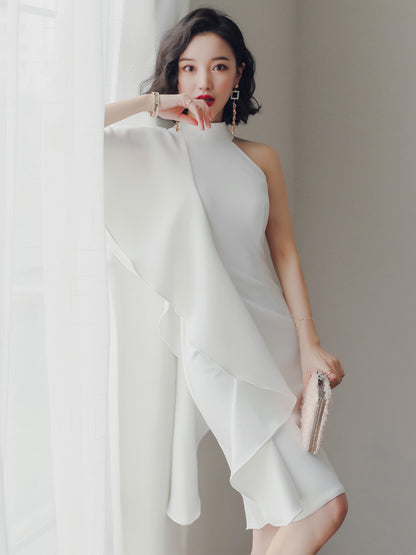Party party white short evening dress - Clothing Personality