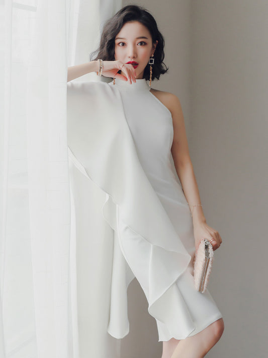 Party party white short evening dress - Clothing Personality