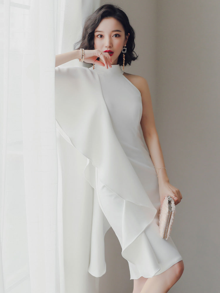 Party party white short evening dress - Clothing Personality