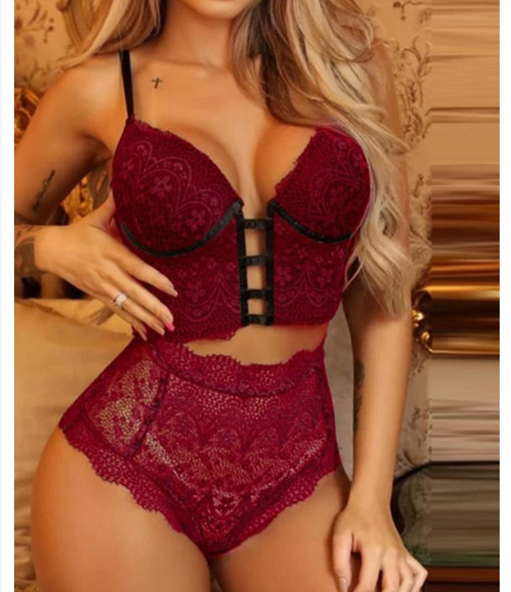 Women's Lace Insert Mesh Lingerie Teddy