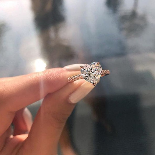 Ins best selling inlaid AAA zircon heart-shaped ring wish new European and American engagement party ring jewelry - Clothing Personality