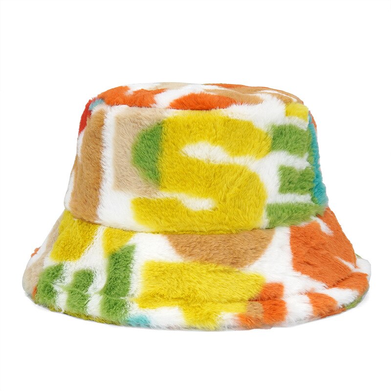 Colorful Unique Autumn Winter Camouflage Faux Fur Bucket Hats Fashion Warm Soft Velvet Fluffy Fisherman Hat Ladies Outdoor Panama