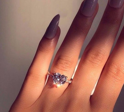 Ins best selling inlaid AAA zircon heart-shaped ring wish new European and American engagement party ring jewelry - Clothing Personality