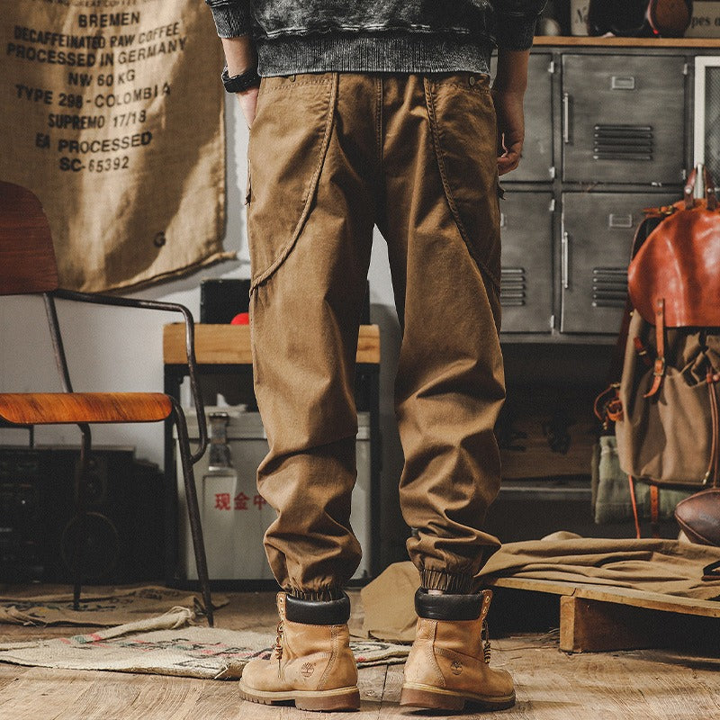 Men's Baggy Heavyweight Cargo Pants Retro Work Pants Men's Fall Loose Fit Casual Pants Men's Autumn Wide Leg Strap Pants