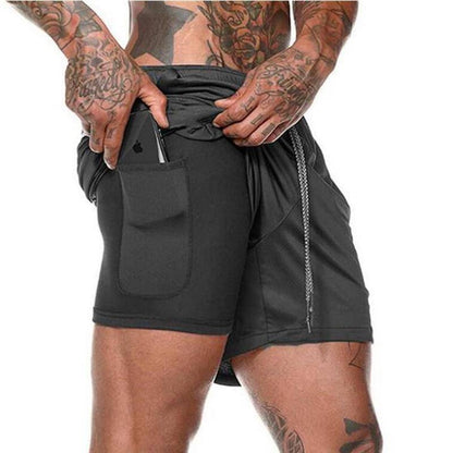 Running Shorts Men 2 In 1 Double-deck Quick Dry GYM  Fitness Jogging Workout  Pants - Clothing Personality