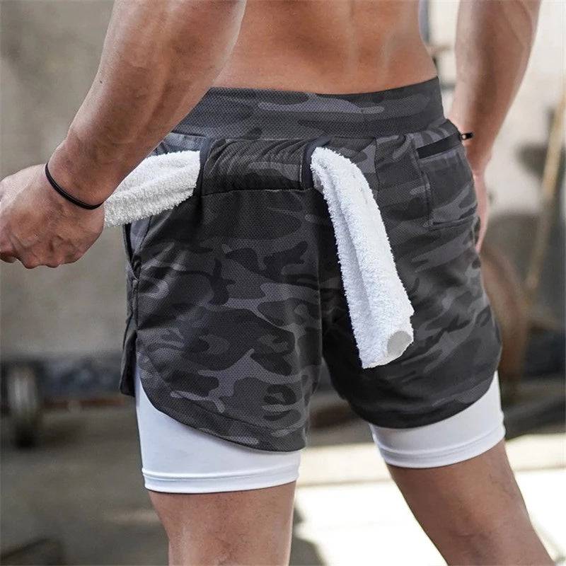 Running Shorts Men 2 In 1 Double-deck Quick Dry GYM  Fitness Jogging Workout  Pants - Clothing Personality