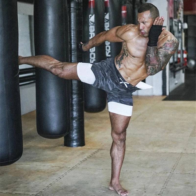 Running Shorts Men 2 In 1 Double-deck Quick Dry GYM  Fitness Jogging Workout  Pants - Clothing Personality
