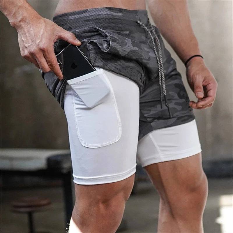 Running Shorts Men 2 In 1 Double-deck Quick Dry GYM  Fitness Jogging Workout  Pants - Clothing Personality