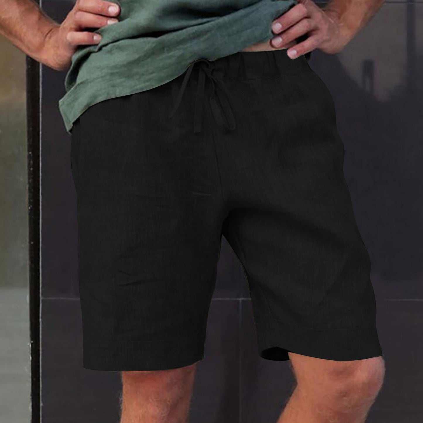 Linen Multi-pocket Drawstring Casual Shorts