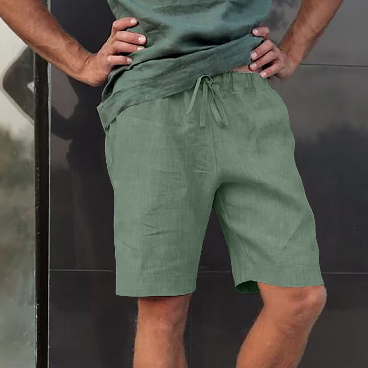 Linen Multi-pocket Drawstring Casual Shorts