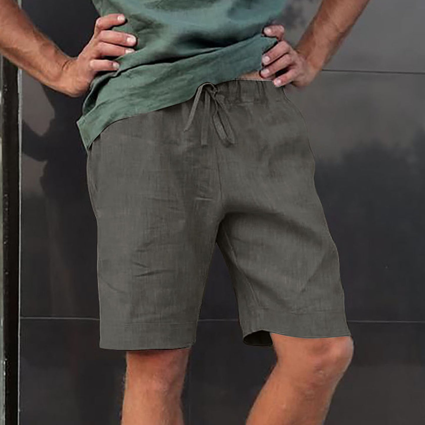 Linen Multi-pocket Drawstring Casual Shorts