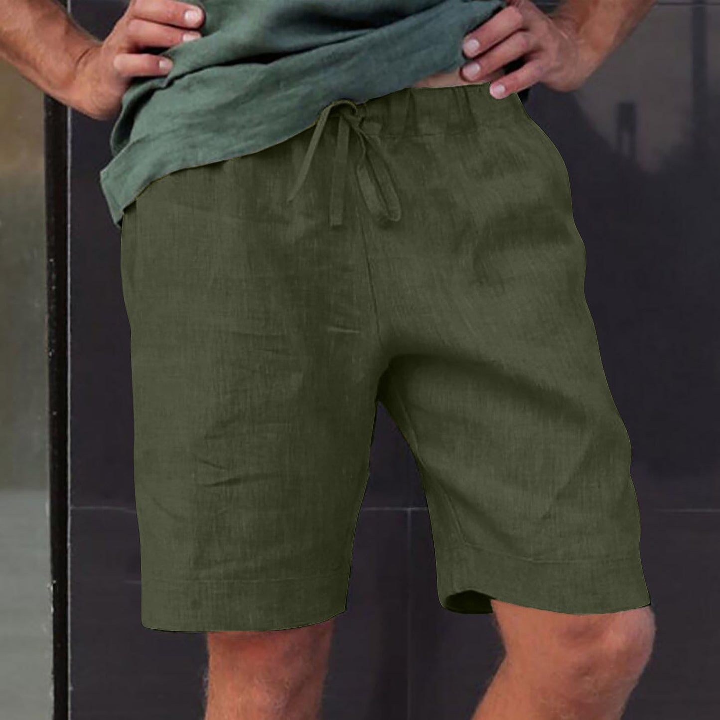 Linen Multi-pocket Drawstring Casual Shorts