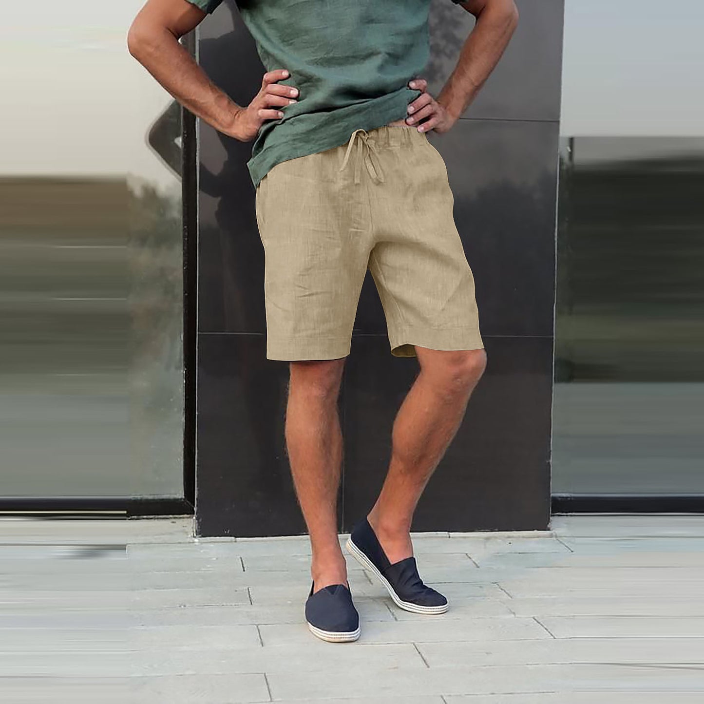 Linen Multi-pocket Drawstring Casual Shorts