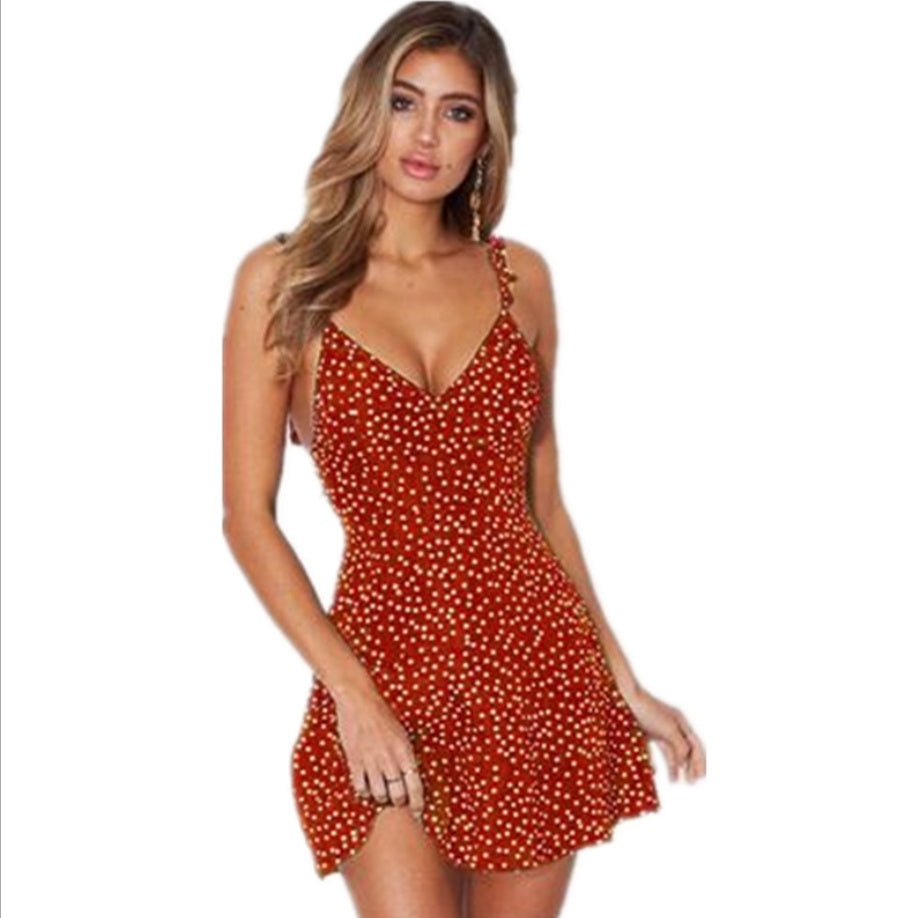 Polka-dot Strappy Dress Women Summer Fashion Beach Sundress - Clothing Personality 