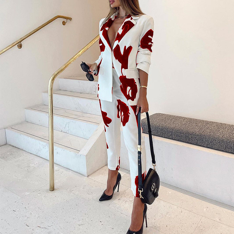 Women's Professional Casual Elegant Business Suit Top Vintage Printed Suit - Clothing Personality