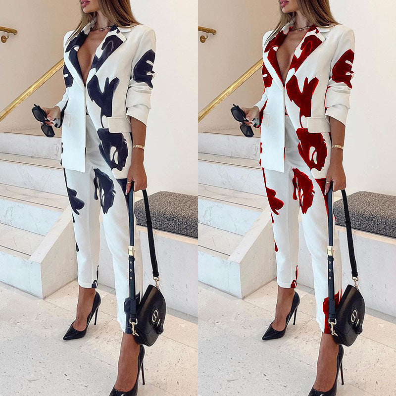 Women's Professional Casual Elegant Business Suit Top Vintage Printed Suit - Clothing Personality
