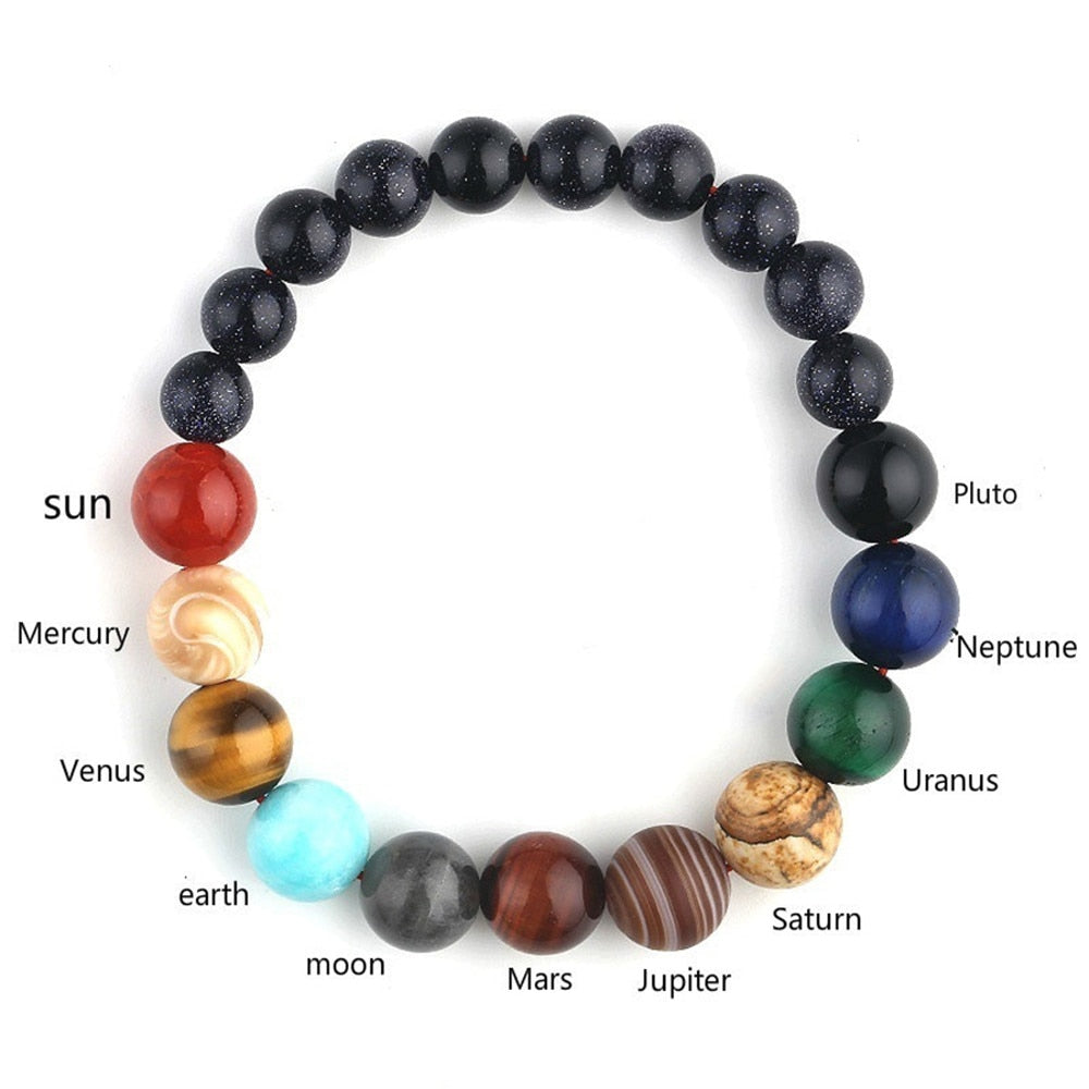 Lovers Eight Planets Natural Stone Bracelet Universe Yoga Chakra Galaxy Solar System Beads Bracelets for Men Women Jewelry