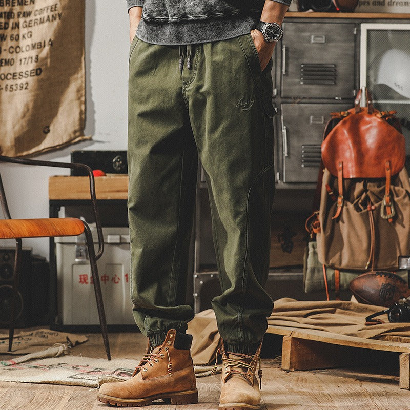 Men's Baggy Heavyweight Cargo Pants Retro Work Pants Men's Fall Loose Fit Casual Pants Men's Autumn Wide Leg Strap Pants