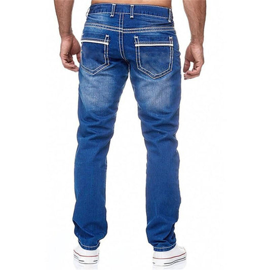 Men Jeans With Pockets Straight Pants Business Casual Daily Streetwear Trousers Men's Clothing - Clothing Personality