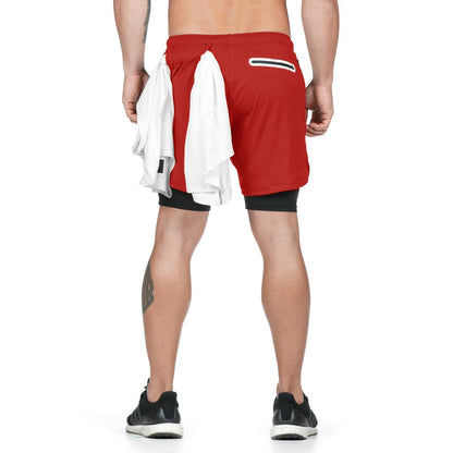Running Shorts Men 2 In 1 Double-deck Quick Dry GYM  Fitness Jogging Workout  Pants - Clothing Personality