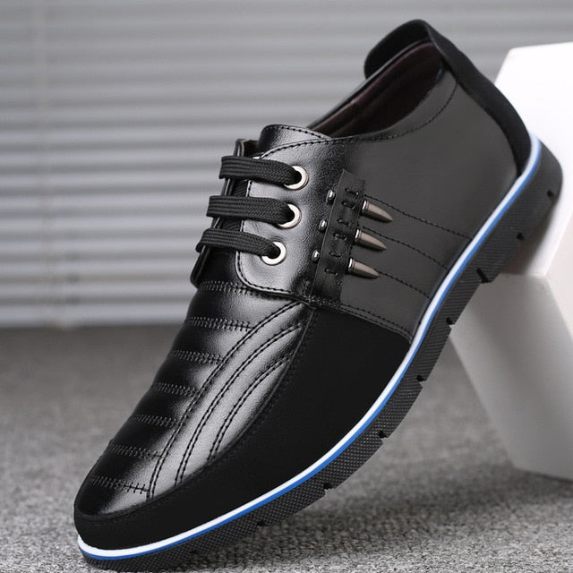 Men Genuine Leather Textured Design Shoes Casual Shoes High Quality Elastic Band Fashion Design Comfortable Men's Shoes Big Sizes