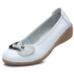 Wedges women's shoes leather tendon bottom rhinestones England white shoes - Clothing Personality