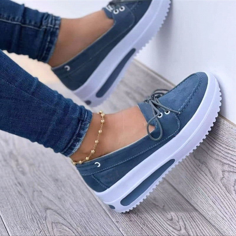 Women's Lace-up Flats Shoes Wedges Heel Casual Shoes - Clothing Personality