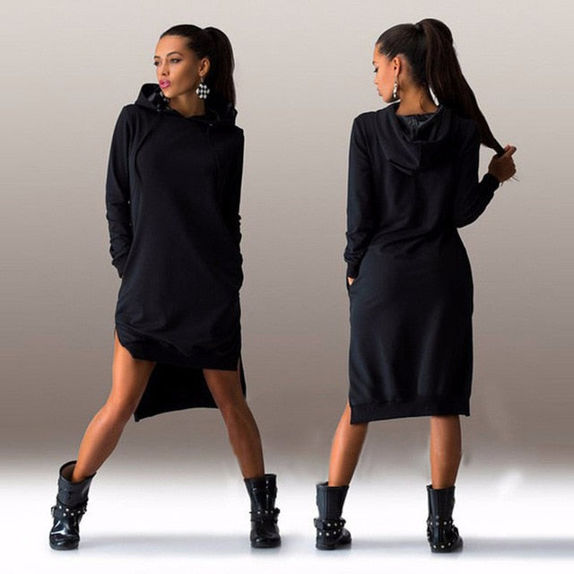 Women's Oversized Hoodie Dress with Split Women Hoodies Sweatshirts Plus Size Asymmetrical Irregular Sportswears Long Sleeves Hooded Pullovers Feminino