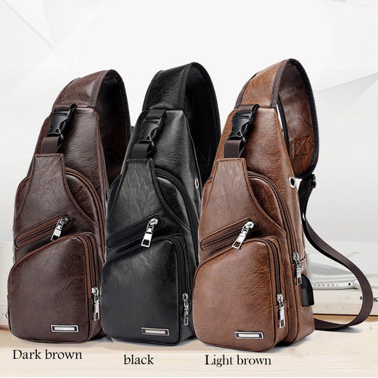 Men USB Charging Bag Men Chest Bag For Custom PU PVC Shoulder Bag Diagonal Package Messenger Travel Bag Cross Body Bags - Clothing Personality
