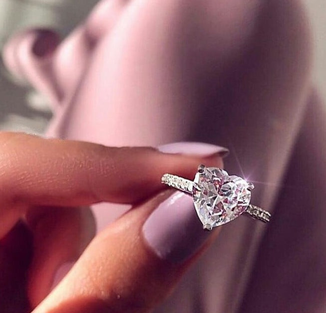 Ins best selling inlaid AAA zircon heart-shaped ring wish new European and American engagement party ring jewelry - Clothing Personality