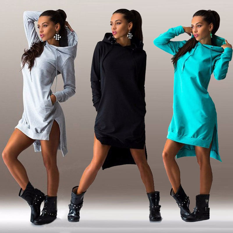 Women's Oversized Hoodie Dress with Split Women Hoodies Sweatshirts Plus Size Asymmetrical Irregular Sportswears Long Sleeves Hooded Pullovers Feminino